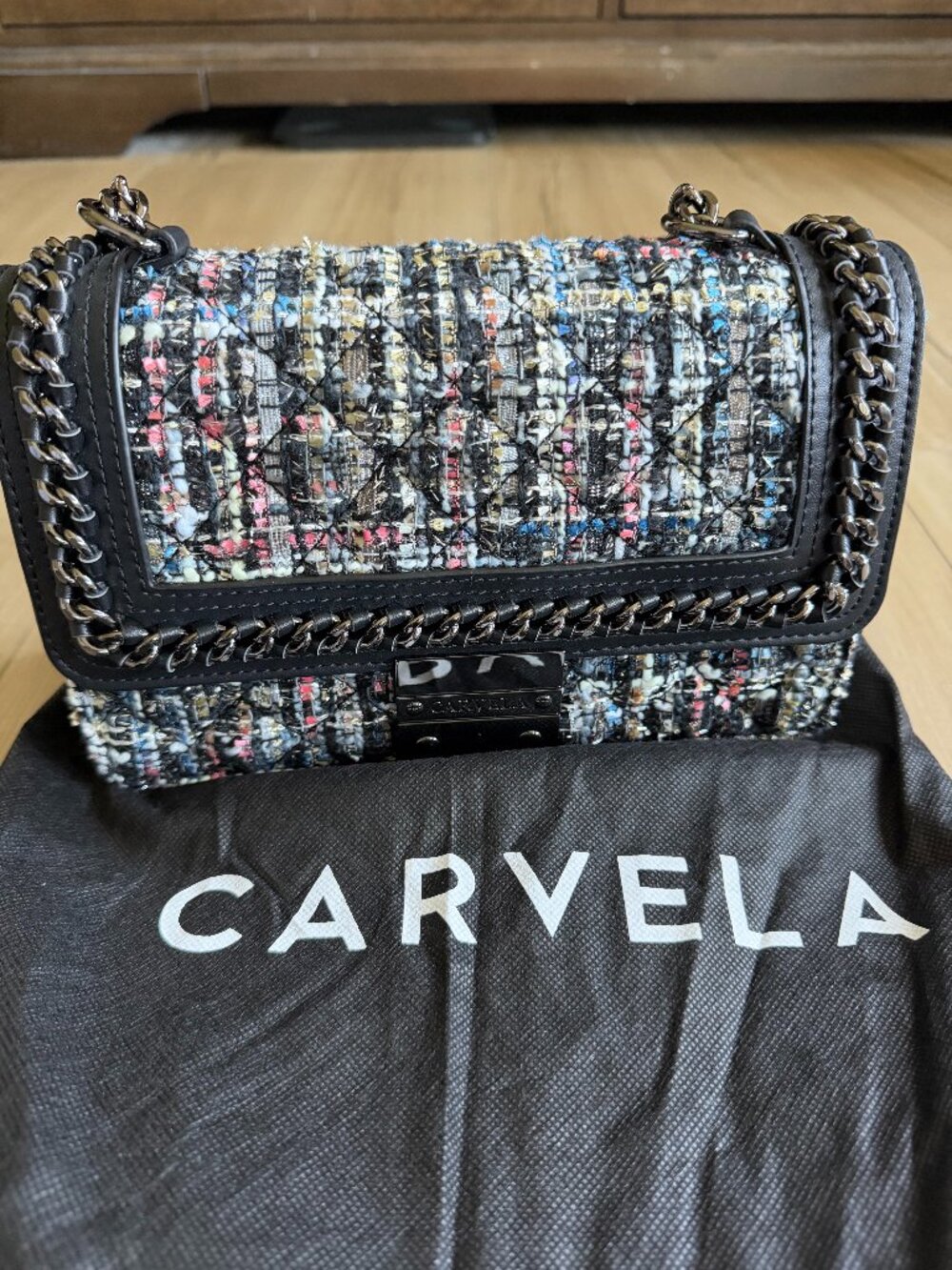 Brand New Carvela Tweed Chain Shoulder Bag with Original Dust Bag UK